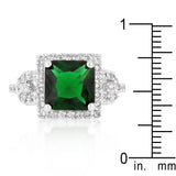 Halo Style Princess Cut Emerald Green Cocktail Ring