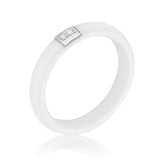 White Ceramic Band Ring With Cubic Zirconia