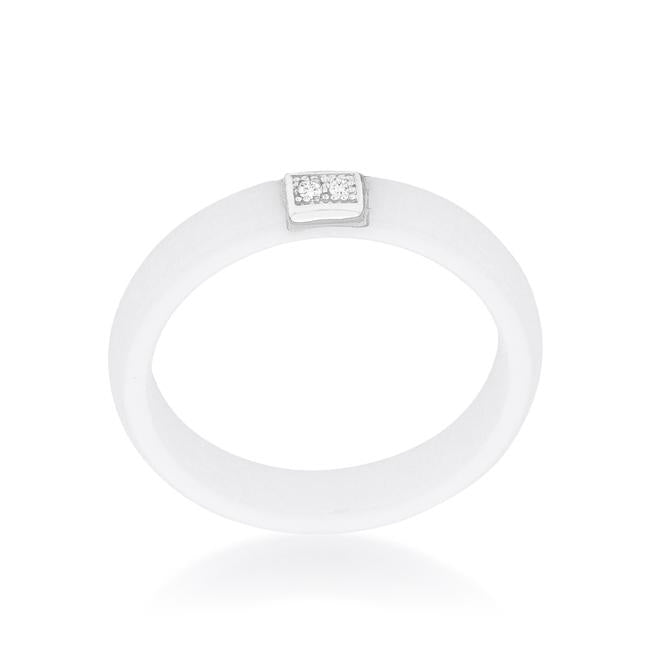 White Ceramic Band Ring With Cubic Zirconia