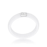 White Ceramic Band Ring With Cubic Zirconia