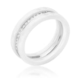 White Ceramic Triplet Ring With Cubic Zirconia