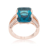 Rema 8.6ct Aqua CZ Rose Gold Emerald Classic Cocktail Ring