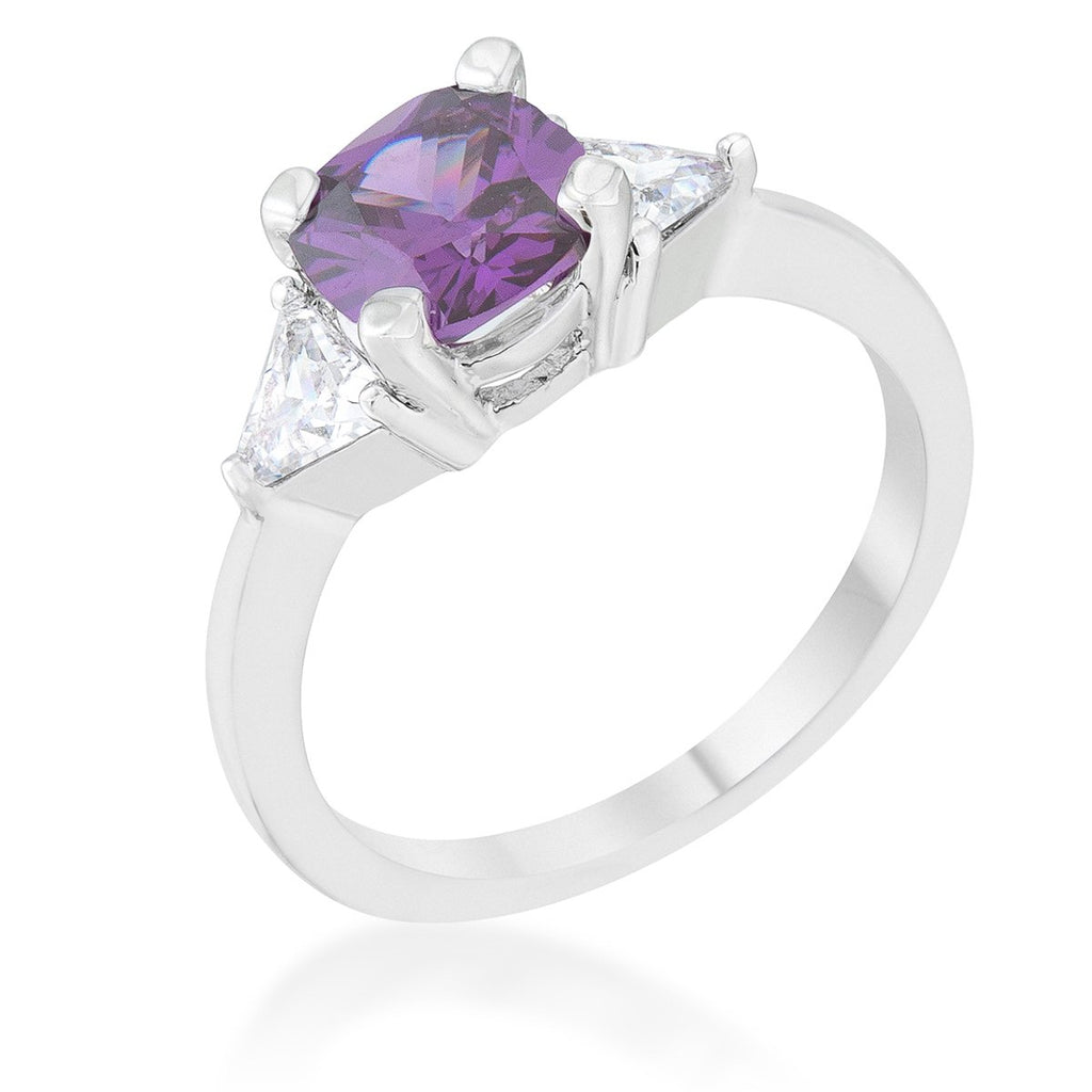 Shonda 1.8ct Amethyst CZ Rhodium Cushion Classic Statement Ring