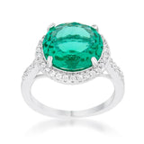 Emie 7.3ct Blue Green CZ Rhodium Classic Ring