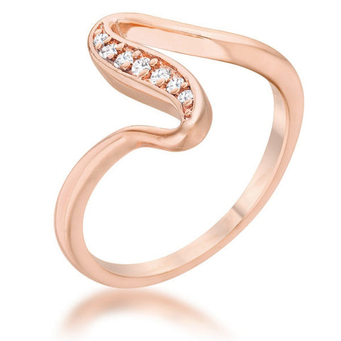 Sheryl 0.07ct CZ 14k Rose Gold Simple Wave Ring