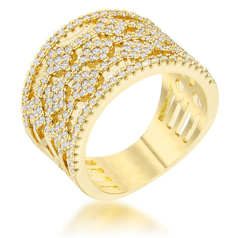 Marlene 0.6ct CZ 14k Gold Wide Band Cocktail Ring