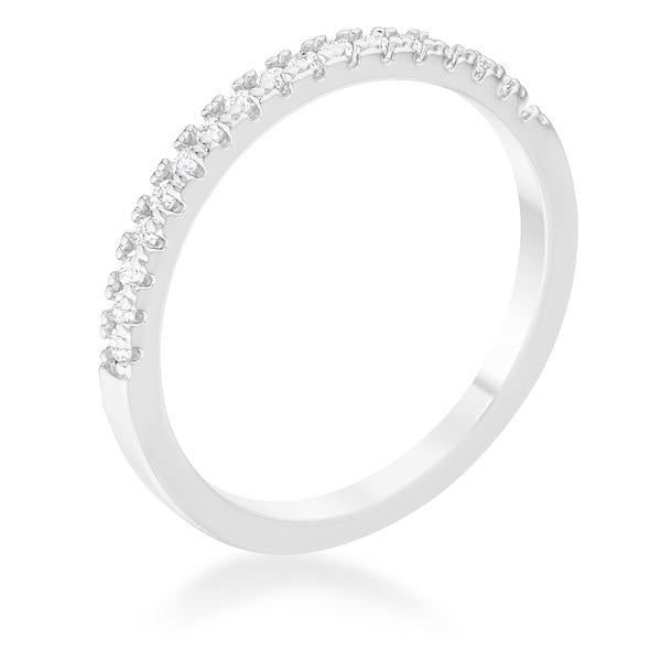 0.11ct CZ Rhodium Plated Classic Band Ring With Round Cut Cubic Zirconia In A Pave Setting