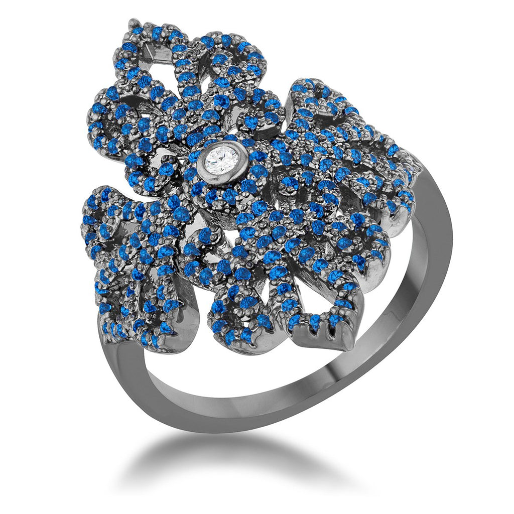 Victoria 1.23ct Sapphire CZ Hematite Filigree Cocktail Ring