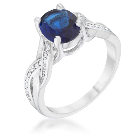 Justine 2ct Sapphire CZ Rhodium Classic Oval Ring