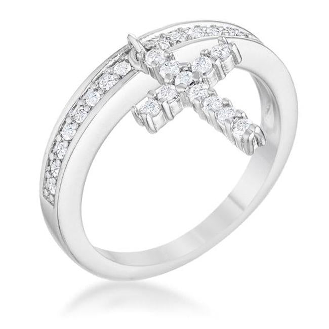 Christine 0.2ct CZ Rhodium Cross Charm Ring