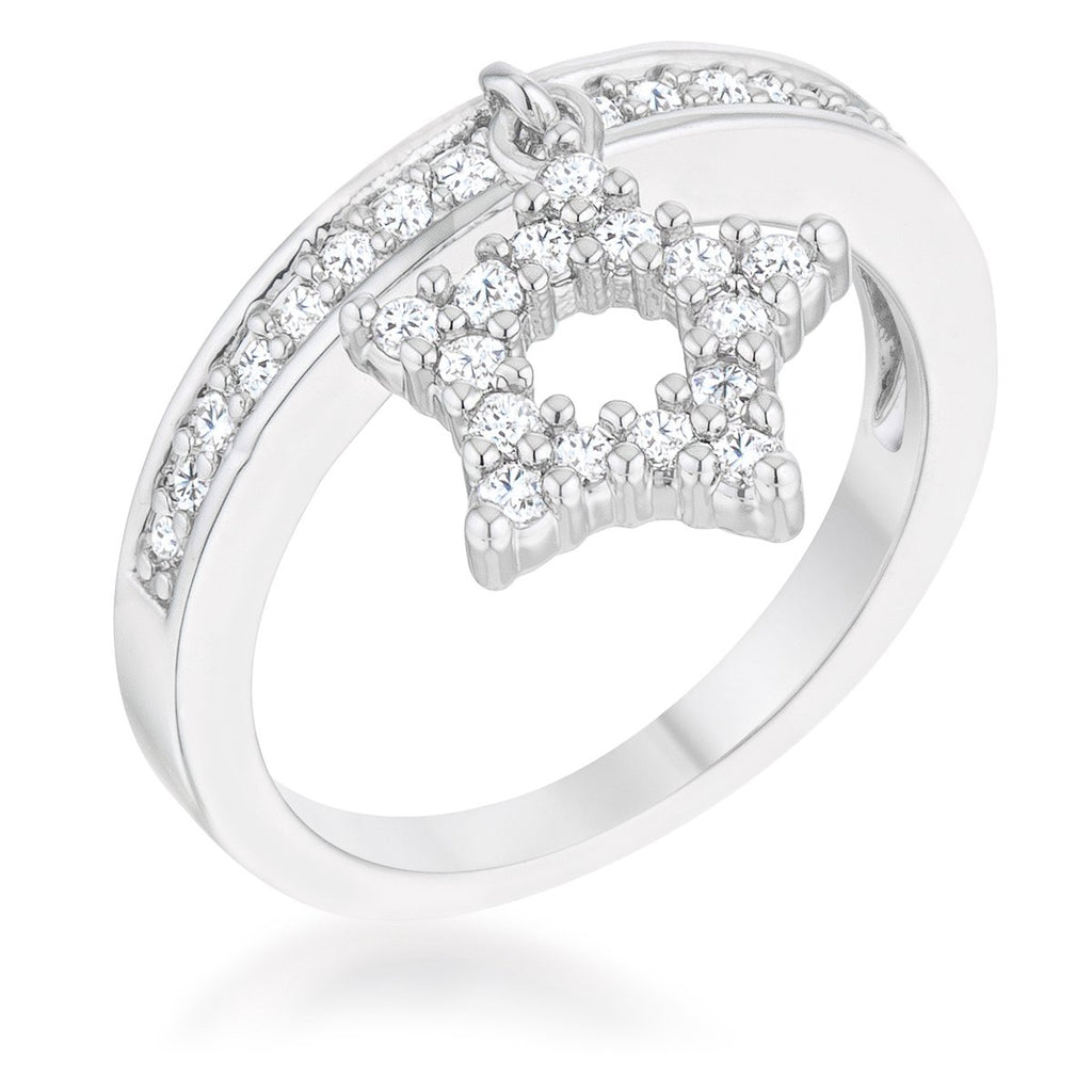 Star 0.25ct CZ Rhodium Simple Holiday Charm Band Ring