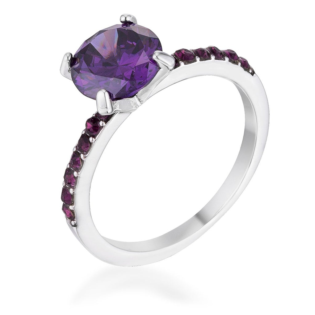 2.3CT Amethyst CZ Rhodium Ring