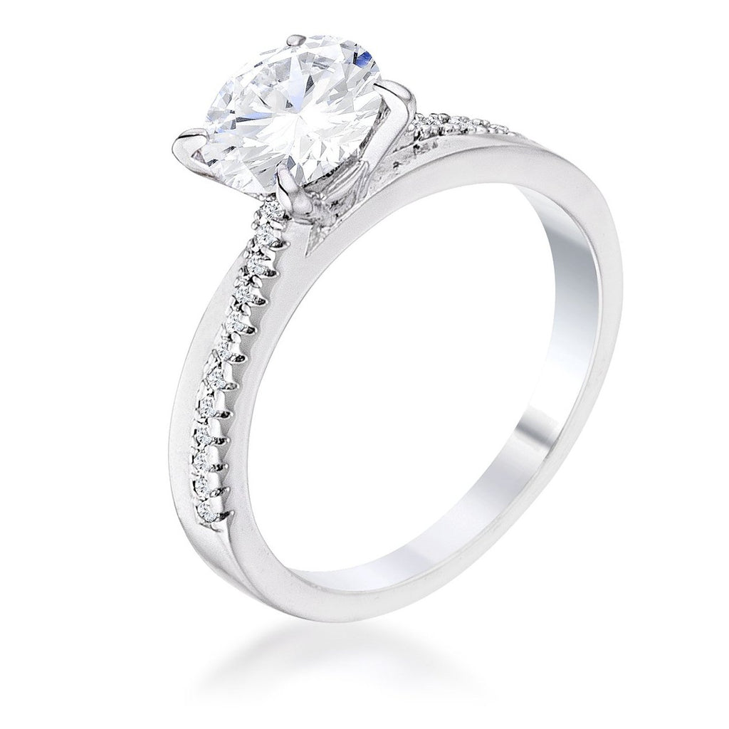 1.4Ct Contemporary Dainty Rhodium Plated Clear CZ Engagement Ring