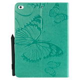 For iPad 5/6/air1/air2 9.7 Fashion Butterfly Embossed PU Leather Magnetic Closure Stand Case Auto Wake/Sleep Cover with Pen Slot green