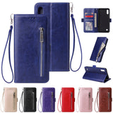 For Samsung A10 Solid Color PU Leather Zipper Wallet Double Buckle Protective Case with Stand & Lanyard purple