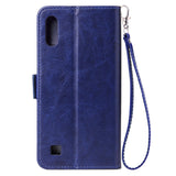 For Samsung A10 Solid Color PU Leather Zipper Wallet Double Buckle Protective Case with Stand & Lanyard purple