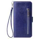 For Samsung A10 Solid Color PU Leather Zipper Wallet Double Buckle Protective Case with Stand & Lanyard purple