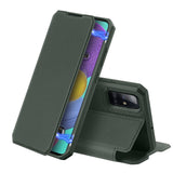 DUX DUCIS For Samsung A51 Leather Mobile Phone Cover Magnetic Protective Case Bracket with Card Slot Dark green