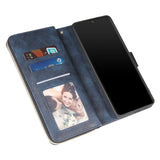 For Samsung S10/S20/S10E/ S10 Plus Pu Leather  Mobile Phone Cover Zipper Card Bag + Wrist Strap blue