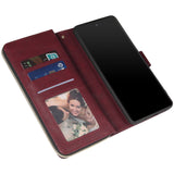 For Samsung S10/S20/S10E/ S10 Plus Pu Leather  Mobile Phone Cover Zipper Card Bag + Wrist Strap Red wine