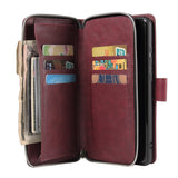 For Samsung S10/S20/S10E/ S10 Plus Pu Leather  Mobile Phone Cover Zipper Card Bag + Wrist Strap Red wine