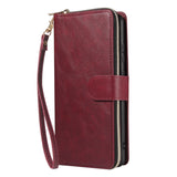 For Samsung S10/S20/S10E/ S10 Plus Pu Leather  Mobile Phone Cover Zipper Card Bag + Wrist Strap Red wine