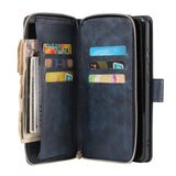 For Samsung S10/S20/S10E/ S10 Plus Pu Leather  Mobile Phone Cover Zipper Card Bag + Wrist Strap blue