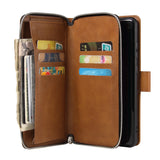 For Samsung S10/S20/S10E/ S10 Plus Pu Leather  Mobile Phone Cover Zipper Card Bag + Wrist Strap brown