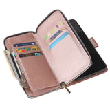 For Samsung A10/A20/A30/A50/A30S/A50S Pu Leather  Mobile Phone Cover Zipper Card Bag + Wrist Strap Rose gold