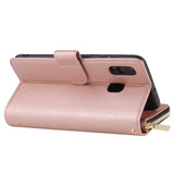 For Samsung A10/A20/A30/A50/A30S/A50S Pu Leather  Mobile Phone Cover Zipper Card Bag + Wrist Strap Rose gold