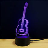 Guitar 3D LED Light - 7 Colors, 2 Light Modes, Power Through Micro USB, 5W