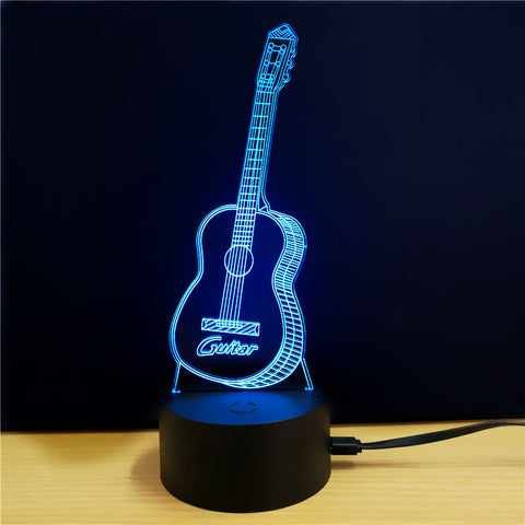 Guitar 3D LED Light - 7 Colors, 2 Light Modes, Power Through Micro USB, 5W