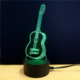 Guitar 3D LED Light - 7 Colors, 2 Light Modes, Power Through Micro USB, 5W