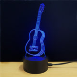 Guitar 3D LED Light - 7 Colors, 2 Light Modes, Power Through Micro USB, 5W