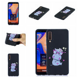 For Samsung A7 2018 Cartoon Lovely Coloured Painted Soft TPU Back Cover Non-slip Shockproof Full Protective Case with Lanyard Rose red