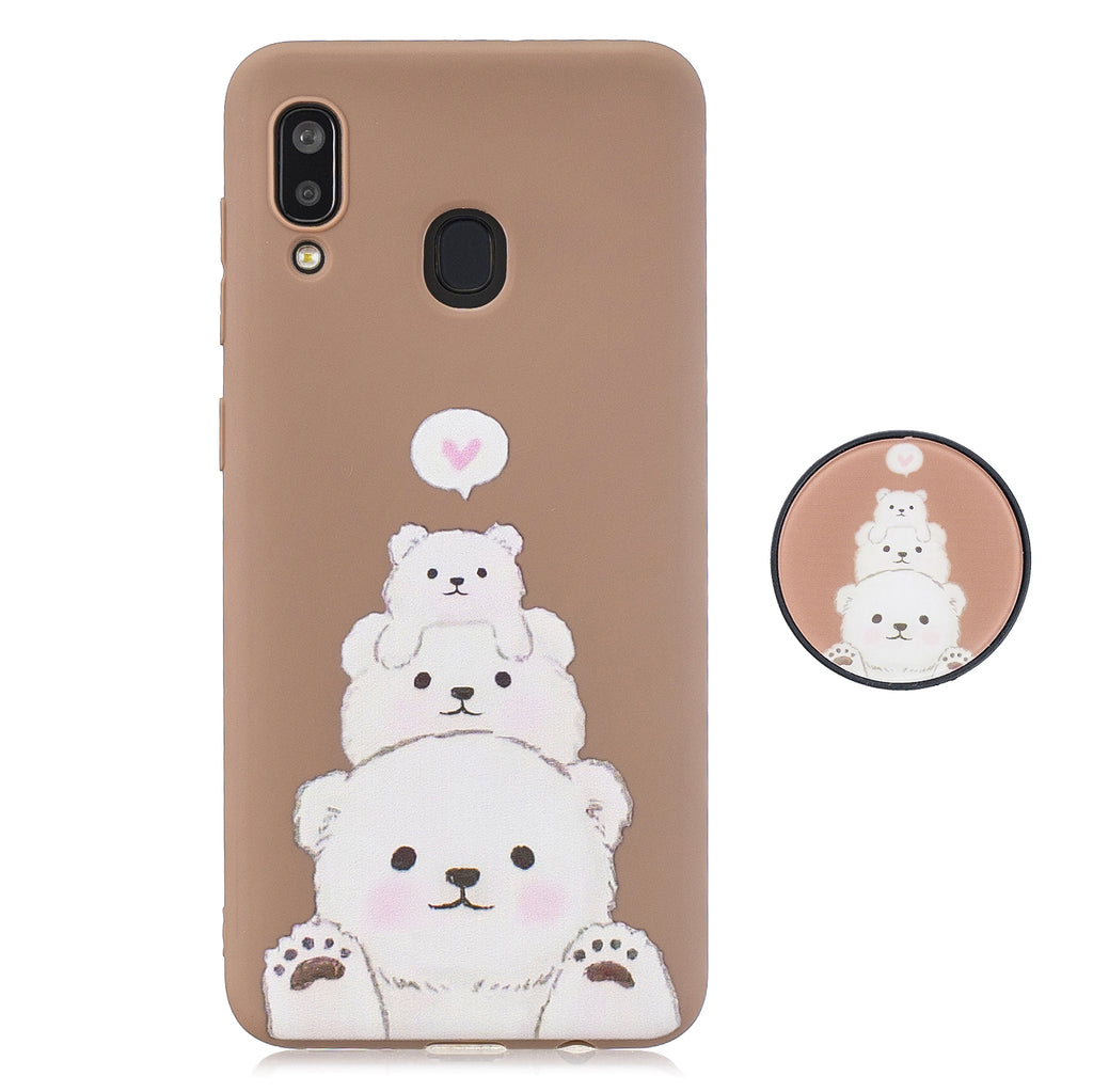 For Samsung A30 A20 TPU Full Cover Cartoon Pattern Solid Color Protective Phone Case with Adjustable Bracket 3