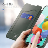 DUX DUCIS For Samsung A51 Leather Mobile Phone Cover Magnetic Protective Case Bracket with Card Slot Dark green