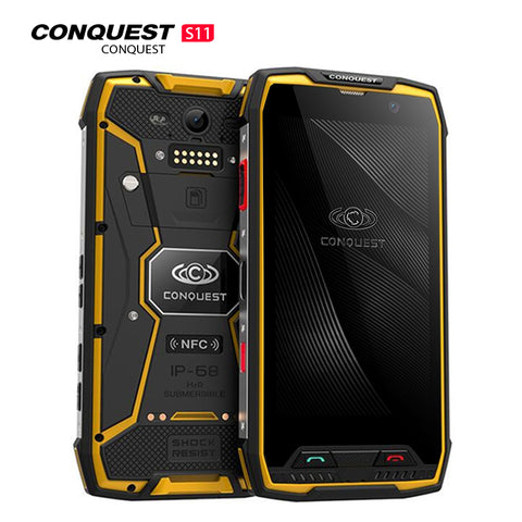 Conquest S11 Shockproof Smartphone IP68 Waterproof 6GB RAM+128GB ROM 7000mAh PTT NFC Phone Yellow