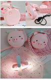 Cartoon Pig Portable LED Fill Light Makeup Mirror Fan USB Charging Portable Handheld Mini Fan  Blinking eyes_General purpose