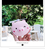 Cartoon Pig Portable LED Fill Light Makeup Mirror Fan USB Charging Portable Handheld Mini Fan  Closed eyes_General purpose