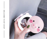 Cartoon Pig Portable LED Fill Light Makeup Mirror Fan USB Charging Portable Handheld Mini Fan  Closed eyes_General purpose