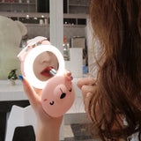 Cartoon Pig Portable LED Fill Light Makeup Mirror Fan USB Charging Portable Handheld Mini Fan  Closed eyes_General purpose