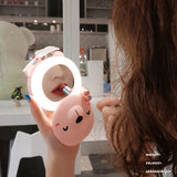 Cartoon Pig Portable LED Fill Light Makeup Mirror Fan USB Charging Portable Handheld Mini Fan  Closed eyes_General purpose