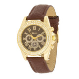 Brown Leather Watch With Crystals