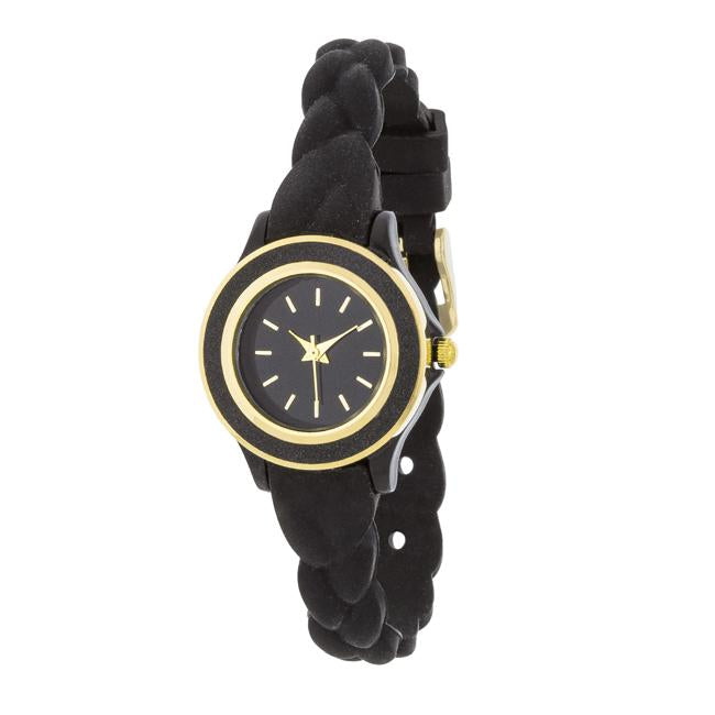 Carmen Braided Ladylike Watch With Black Rubber Strap