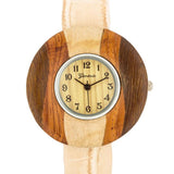 Brenna Beige Wood Inspired Leather Cuff Watch