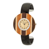 Brenna Black Wood Inspired Leather Cuff Watch