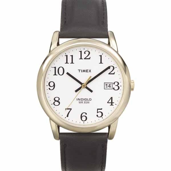 Timex Men's T2H291 Easy Reader Goldtone Case Black Leather Strap Watch