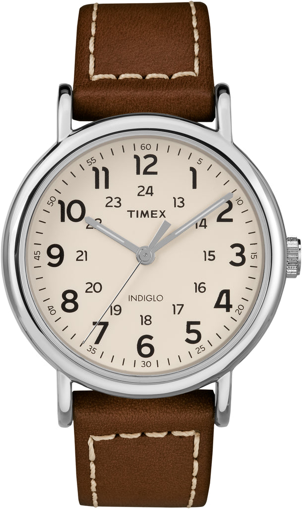 Timex Men's TW2R42400 Weekender 40 Brown/Cream Leather Strap Watch