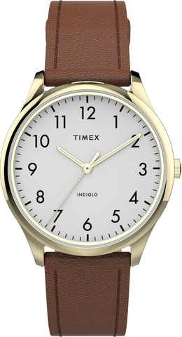 Timex TW2T72300 Women's Modern Easy Reader   32mm Brown Leather Strap Watch